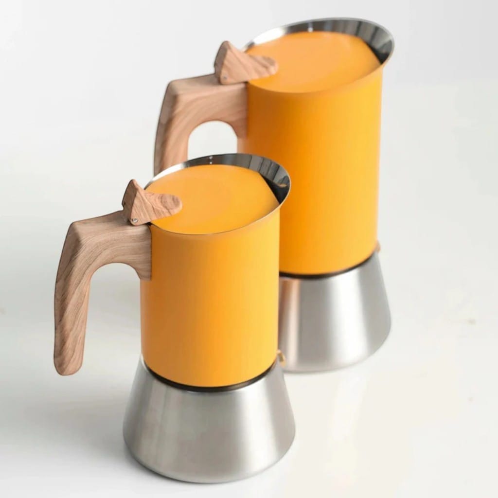 NordBrew Yellow Induction Moka Pot – Stainless Steel & Wooden Handle Boldenn