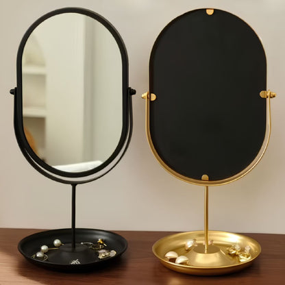 Oval Wrought Iron Vanity Mirror with 360° Rotation