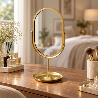 Oval Wrought Iron Vanity Mirror with 360° Rotation