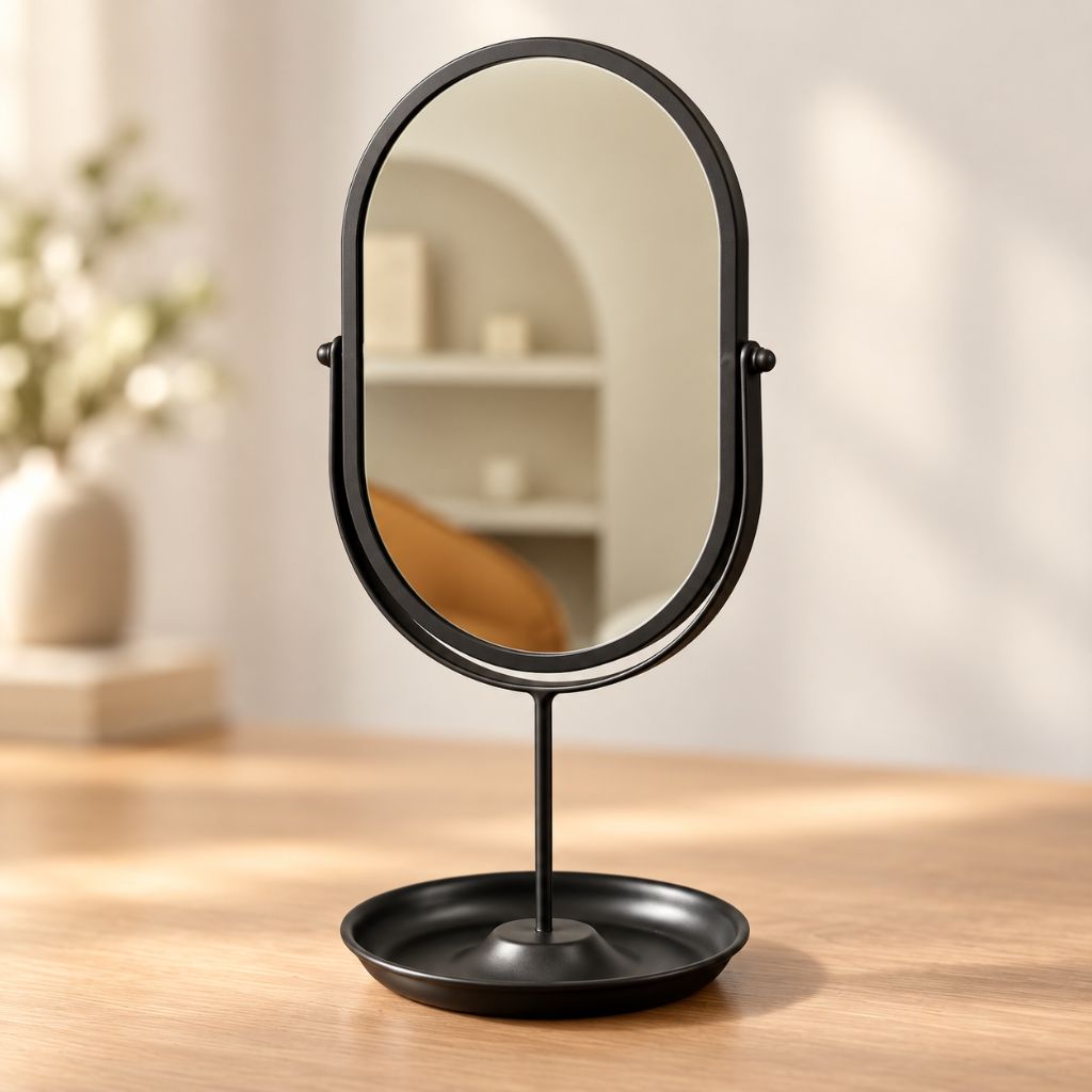Oval Wrought Iron Vanity Mirror with 360° Rotation