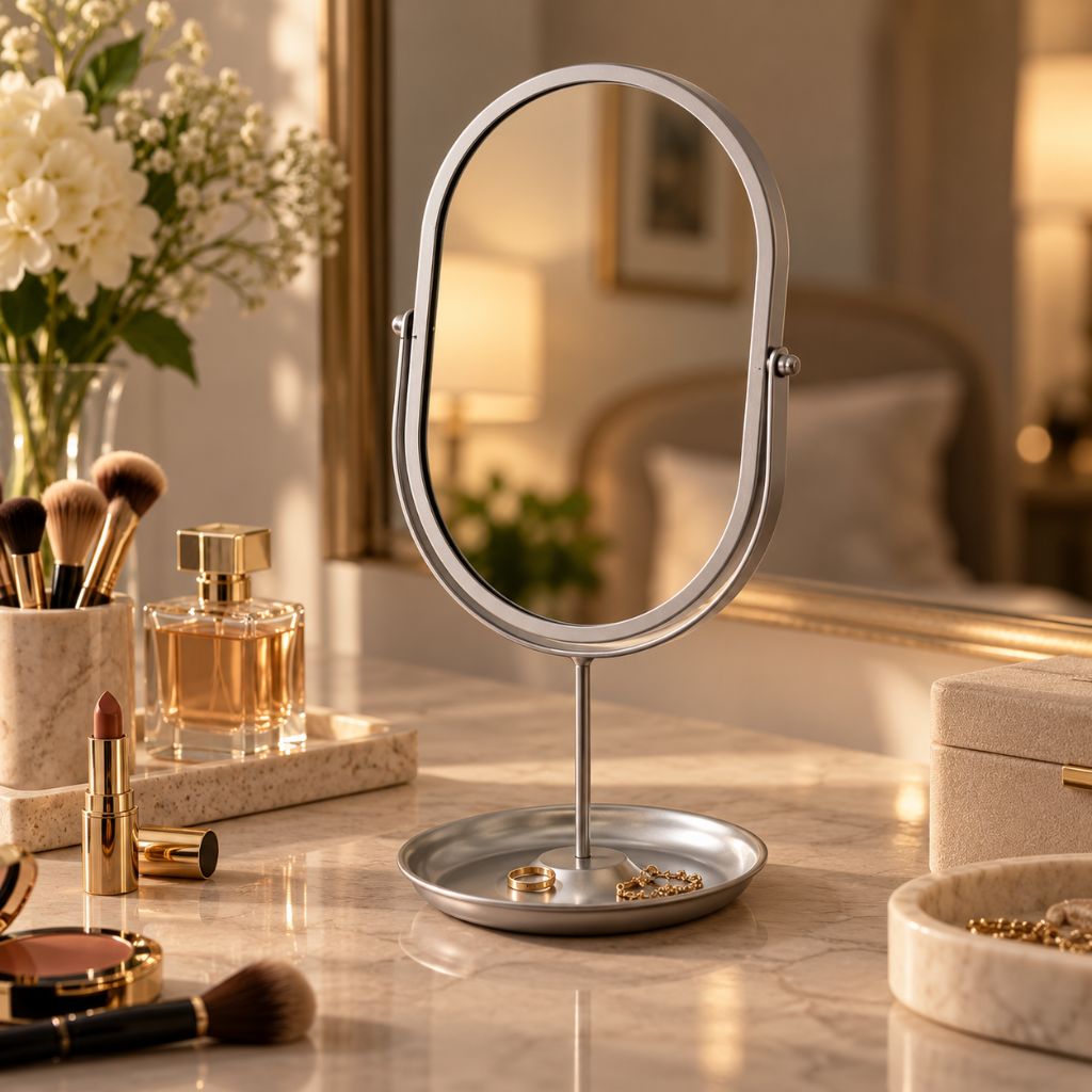 Oval Wrought Iron Vanity Mirror with 360° Rotation