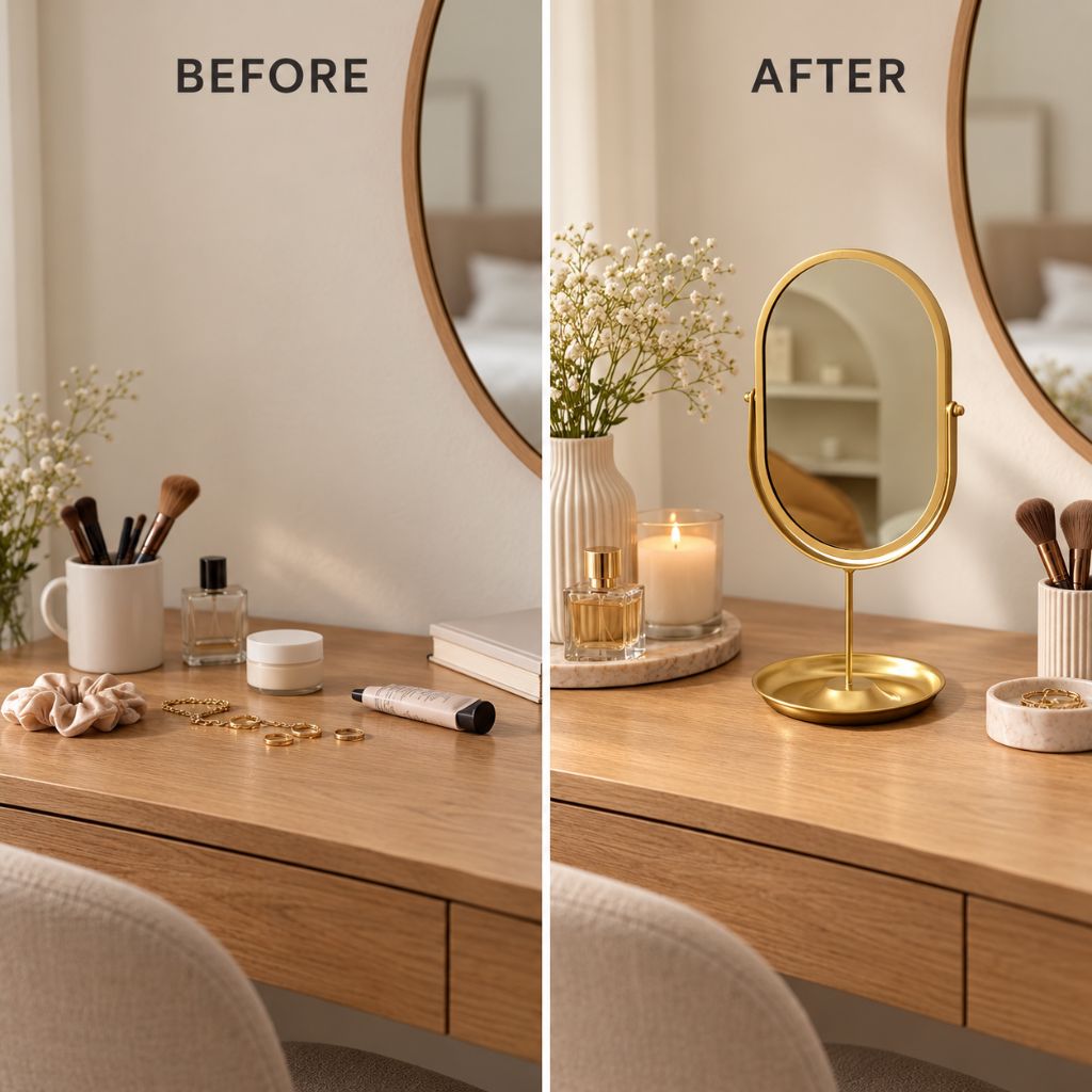Oval Wrought Iron Vanity Mirror with 360° Rotation