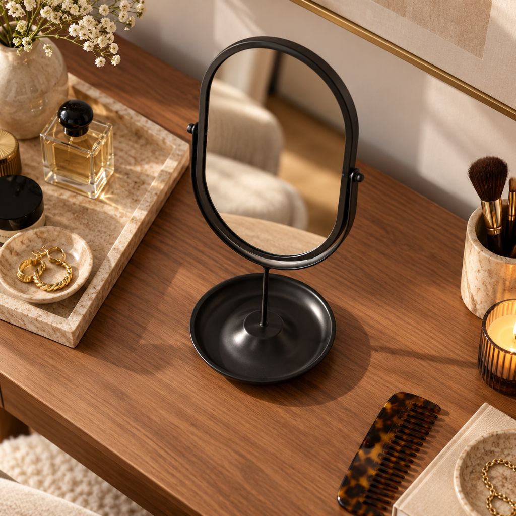 Oval Wrought Iron Vanity Mirror with 360° Rotation