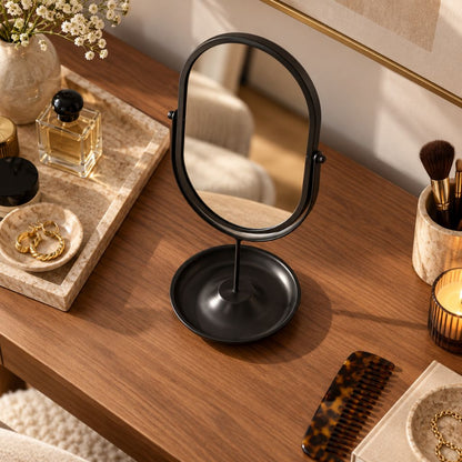 Oval Wrought Iron Vanity Mirror with 360° Rotation