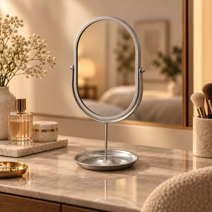 Oval Wrought Iron Vanity Mirror with 360° Rotation