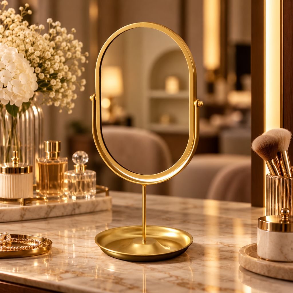 Oval Wrought Iron Vanity Mirror with 360° Rotation