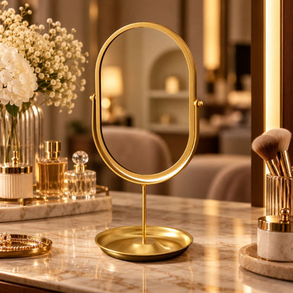 Oval Wrought Iron Vanity Mirror with 360° Rotation