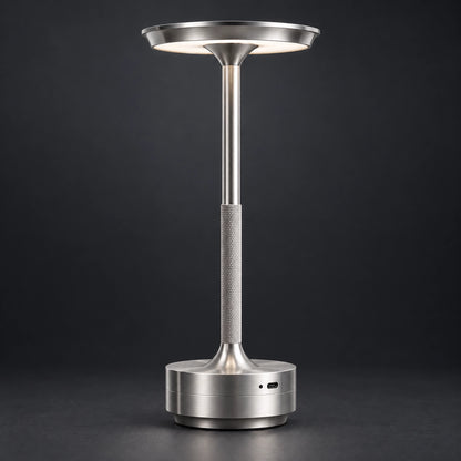 Brushed silver rechargeable touch table lamp detail