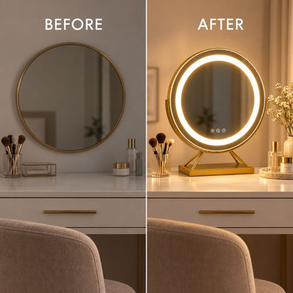 Round Lighted Makeup Mirror with Dimmable LED and 15x Magnification
