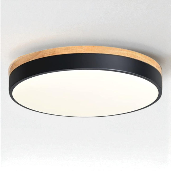 Round Wooden Flush Ceiling Light