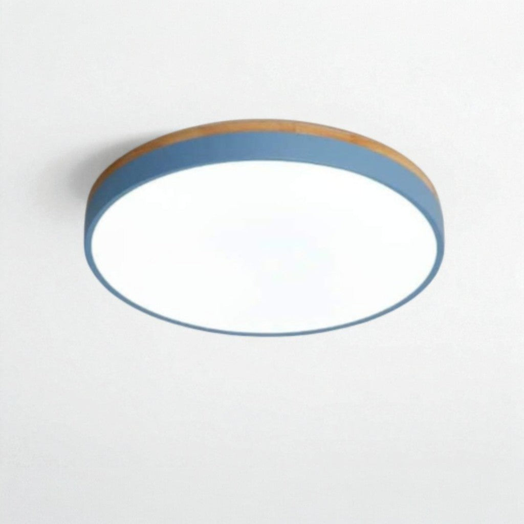 Round Wooden Flush Ceiling Light