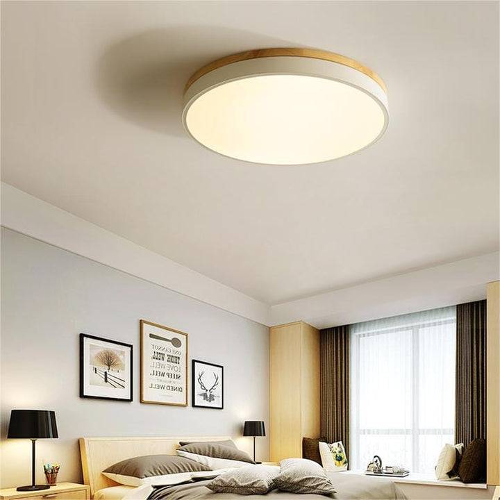 Round Wooden Flush Ceiling Light Boldenn