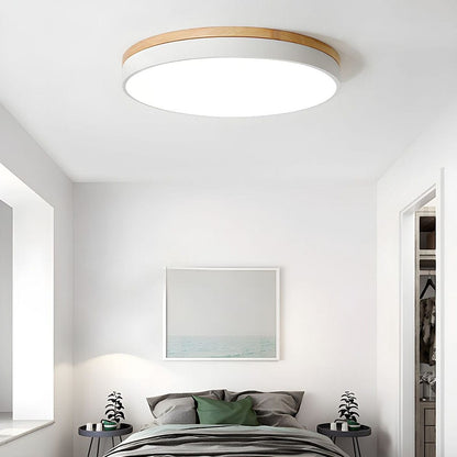 Round Wooden Flush Ceiling Light Boldenn