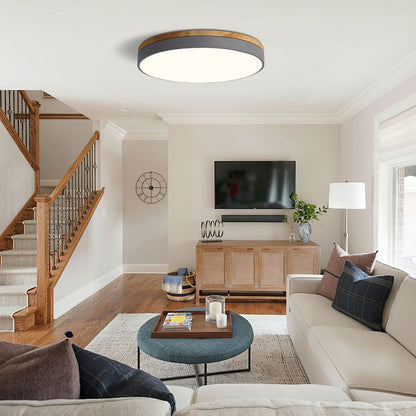 Round Wooden Flush Ceiling Light Boldenn