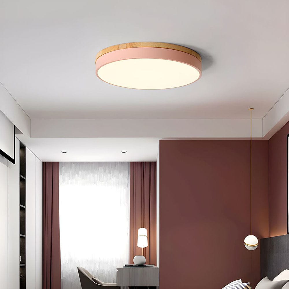Round Wooden Flush Ceiling Light Boldenn