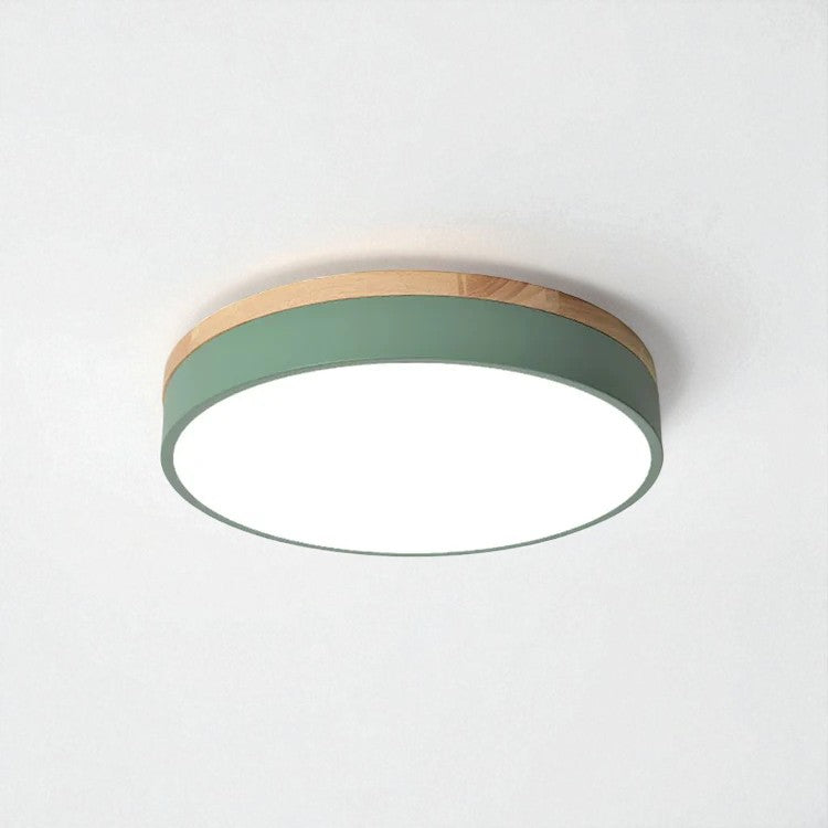 Round Wooden Flush Ceiling Light