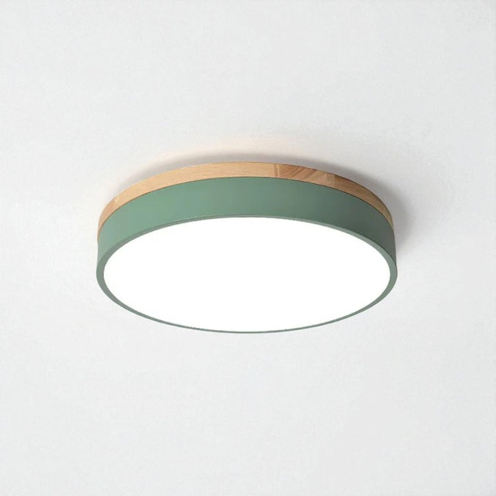 Round Wooden Flush Ceiling Light