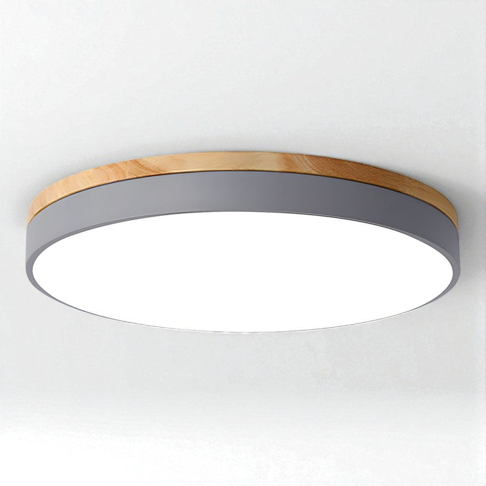 Round Wooden Flush Ceiling Light