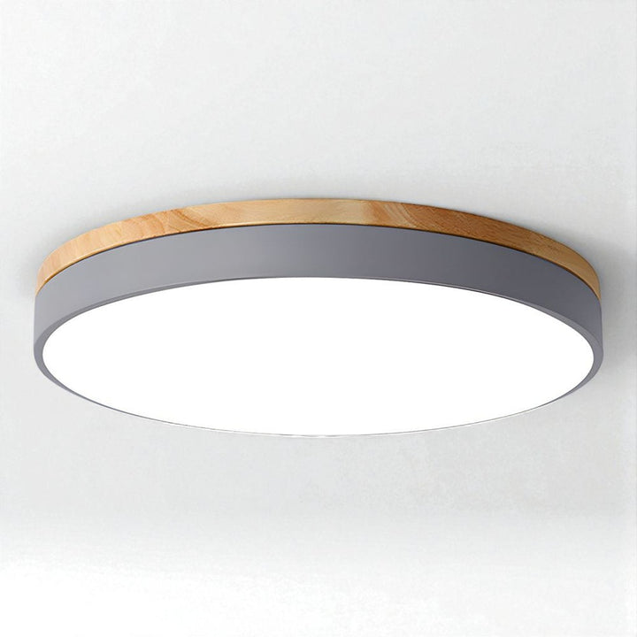 Round Wooden Flush Ceiling Light