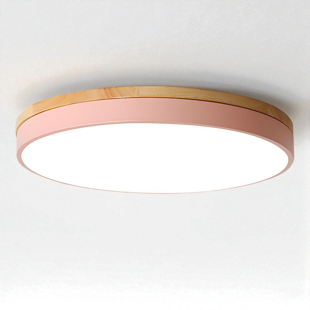 Round Wooden Flush Ceiling Light