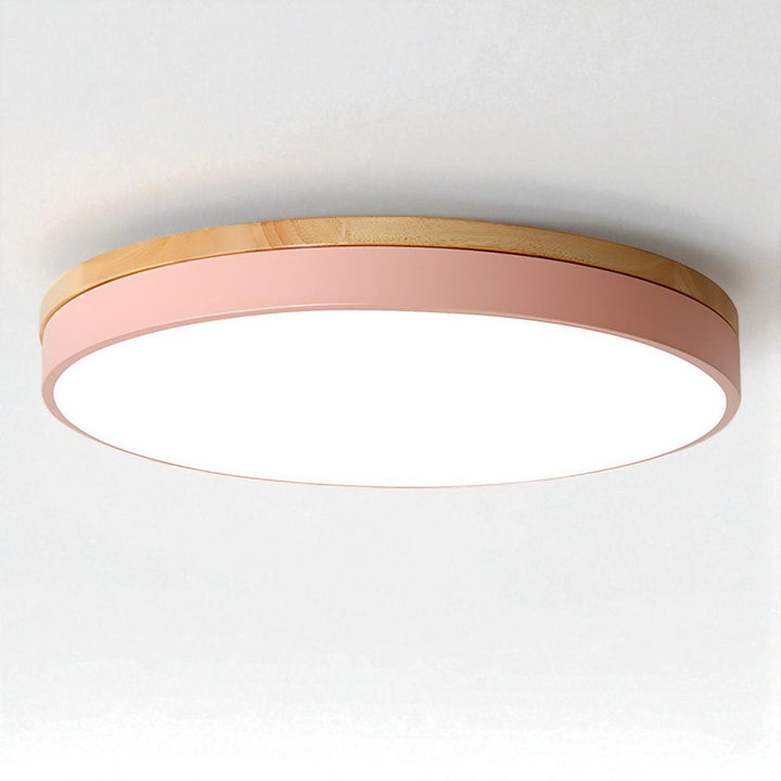 Round Wooden Flush Ceiling Light