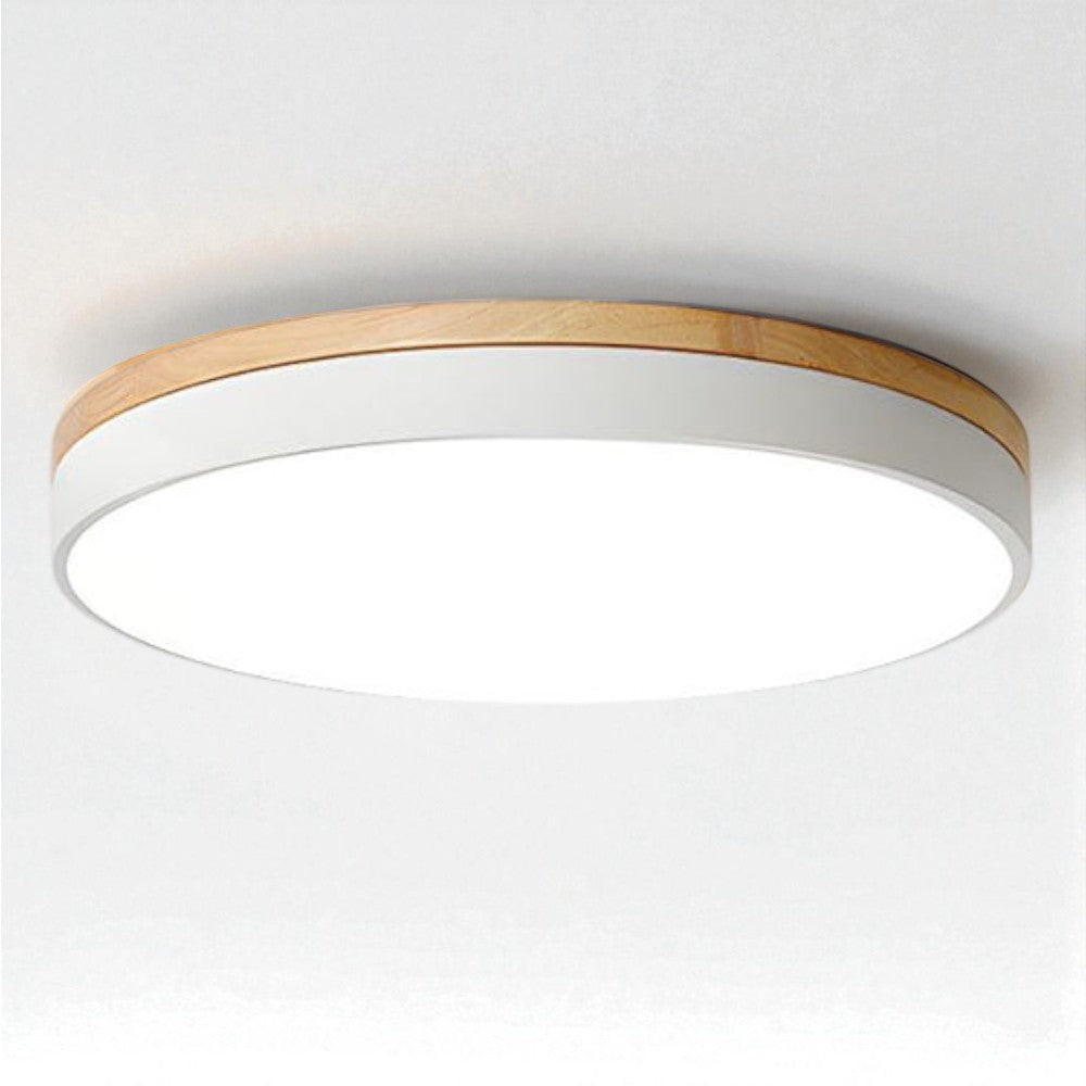 Round Wooden Flush Ceiling Light