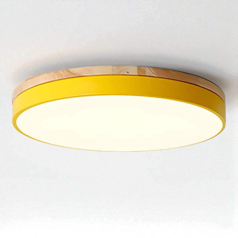Round Wooden Flush Ceiling Light