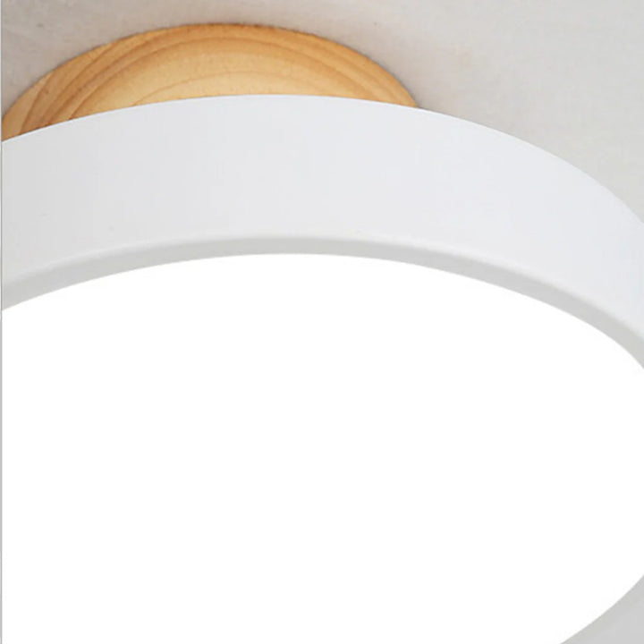 Scandinavian Round Semi Flush Ceiling Light with Wooden Base