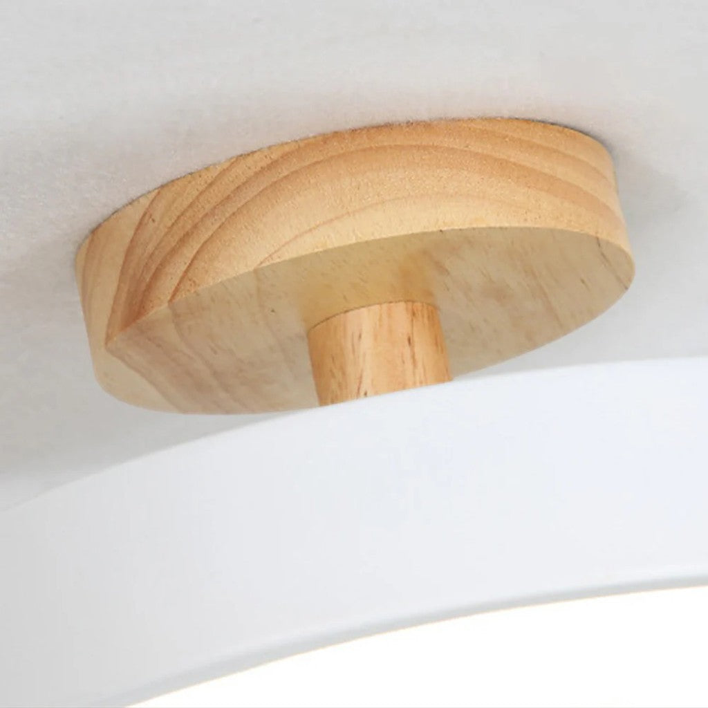Scandinavian Round Semi Flush Ceiling Light with Wooden Base