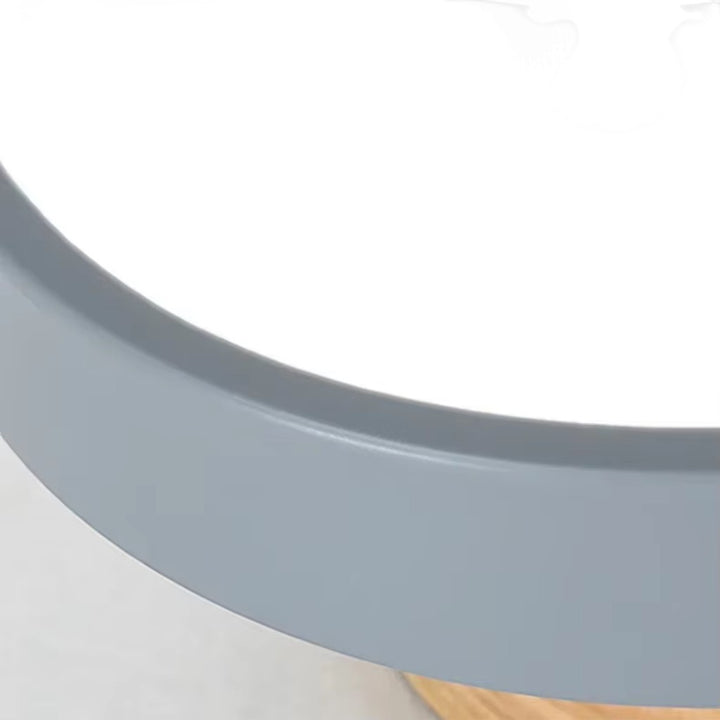 Scandinavian Round Semi Flush Ceiling Light with Wooden Base