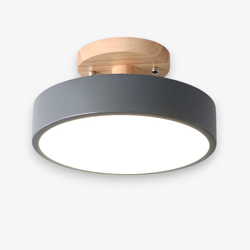 Scandinavian Round Semi Flush Ceiling Light with Wooden Base Boldenn