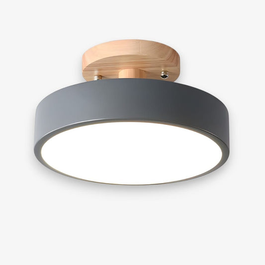 Scandinavian Round Semi Flush Ceiling Light with Wooden Base Boldenn