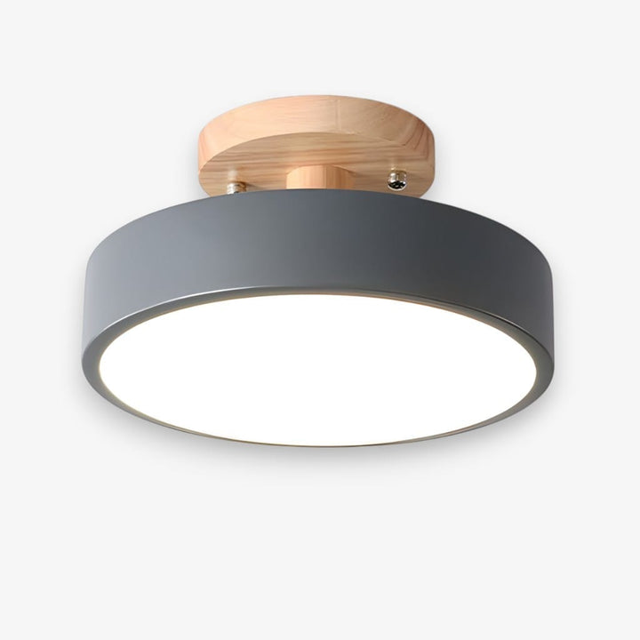 Scandinavian Round Semi Flush Ceiling Light with Wooden Base Boldenn