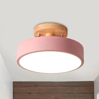 Scandinavian Round Semi Flush Ceiling Light with Wooden Base Boldenn