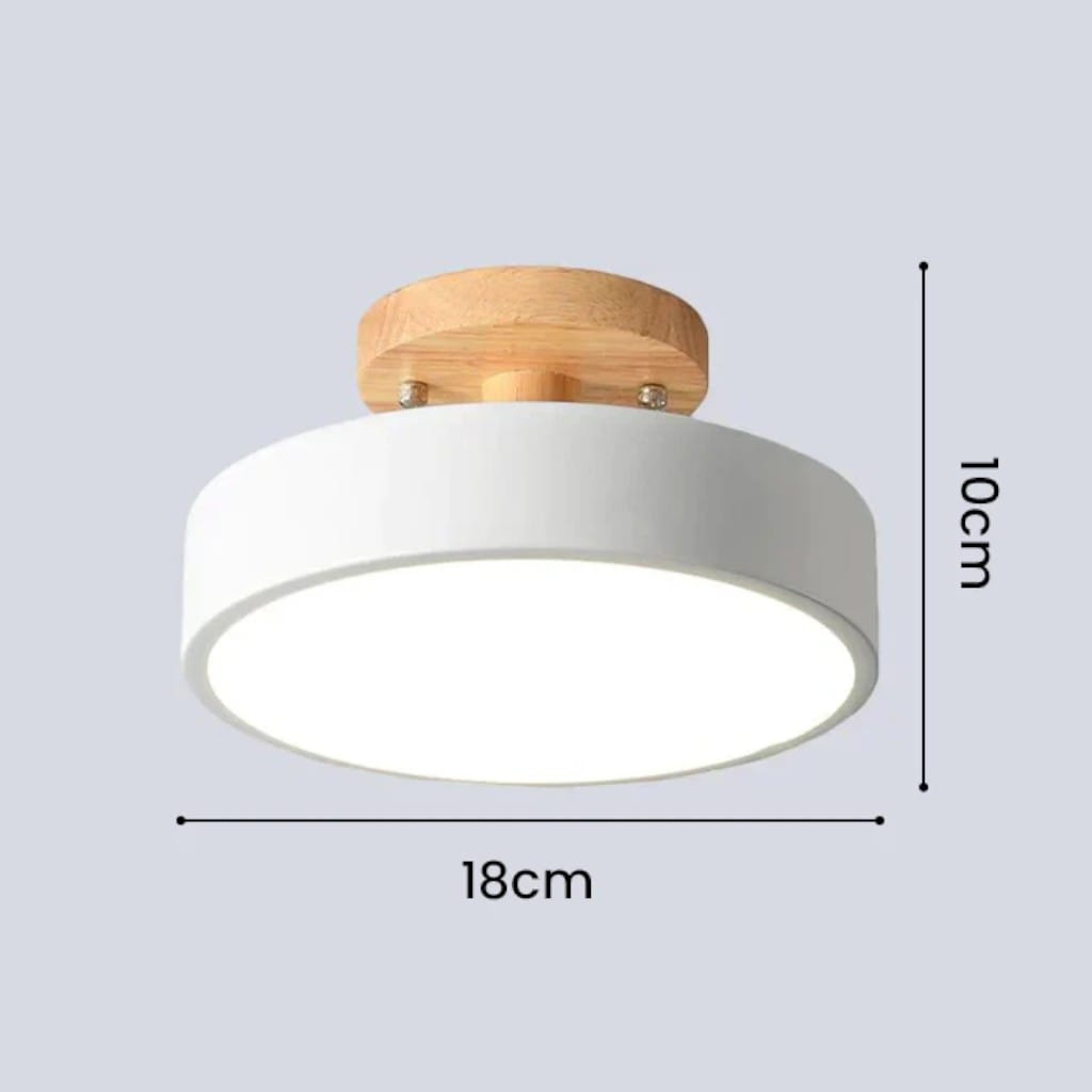 Scandinavian Round Semi Flush Ceiling Light with Wooden Base Boldenn