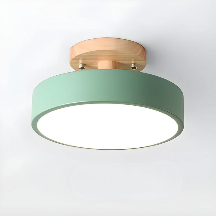 Scandinavian Round Semi Flush Ceiling Light with Wooden Base Boldenn