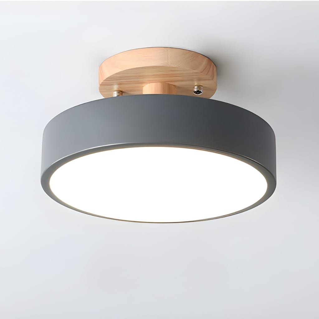 Scandinavian Round Semi Flush Ceiling Light with Wooden Base Boldenn