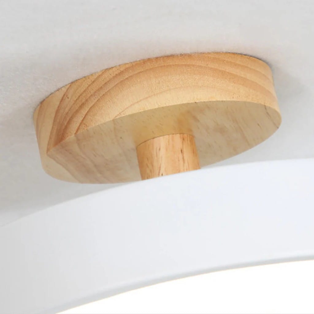 Scandinavian Round Semi Flush Ceiling Light with Wooden Base Boldenn