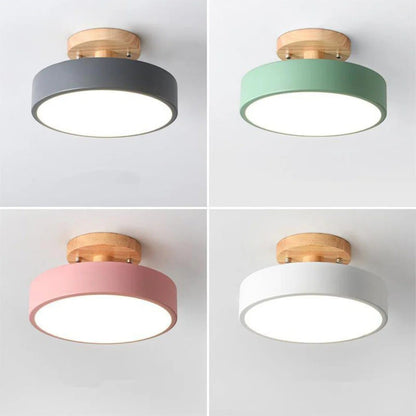 Scandinavian Round Semi Flush Ceiling Light with Wooden Base Boldenn