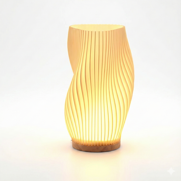 Sculpted Wave Bedside Lamp with Wooden Base