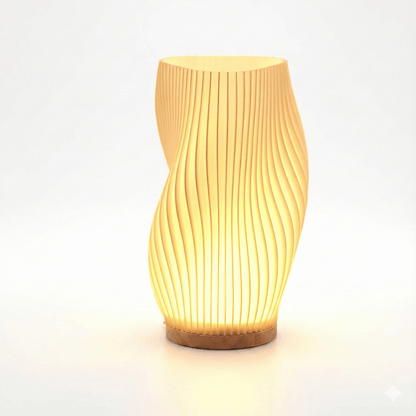 Sculpted Wave Bedside Lamp with Wooden Base Boldenn
