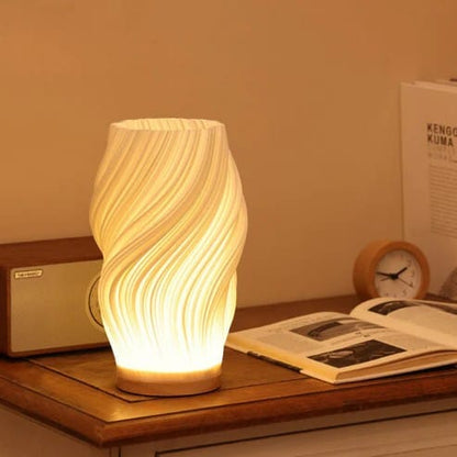 Sculpted Wave Bedside Lamp with Wooden Base Boldenn