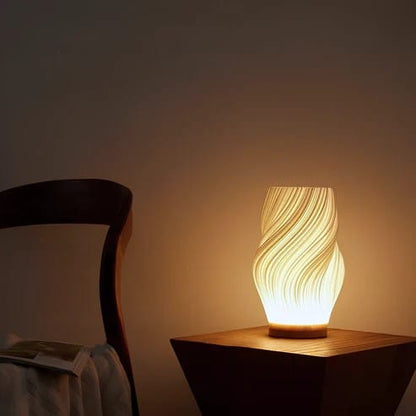 Sculpted Wave Bedside Lamp with Wooden Base Boldenn