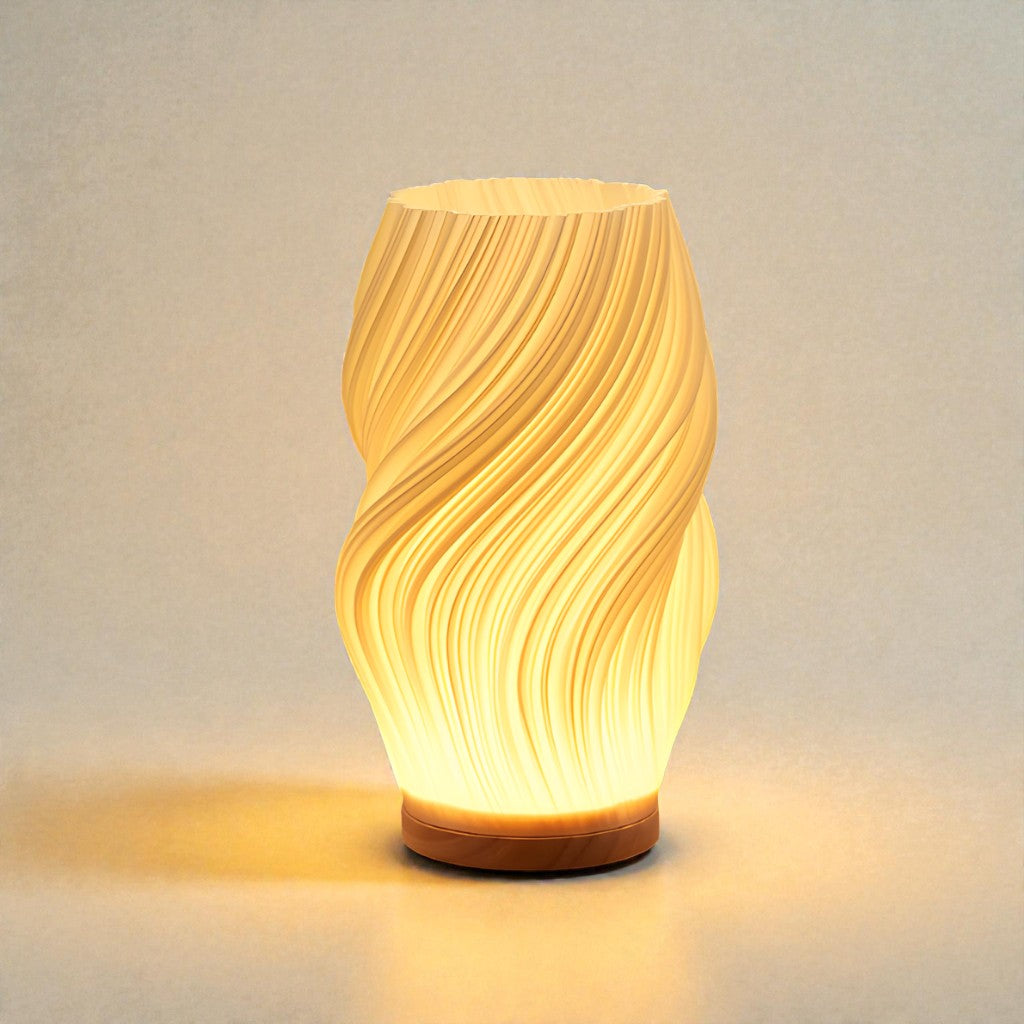 Sculpted Wave Bedside Lamp with Wooden Base