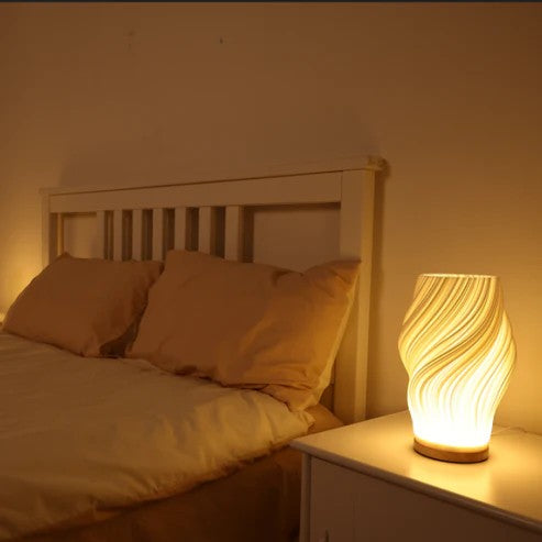 Sculpted Wave Bedside Lamp with Wooden Base
