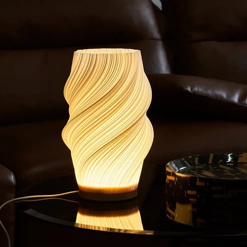 Sculpted Wave Bedside Lamp with Wooden Base