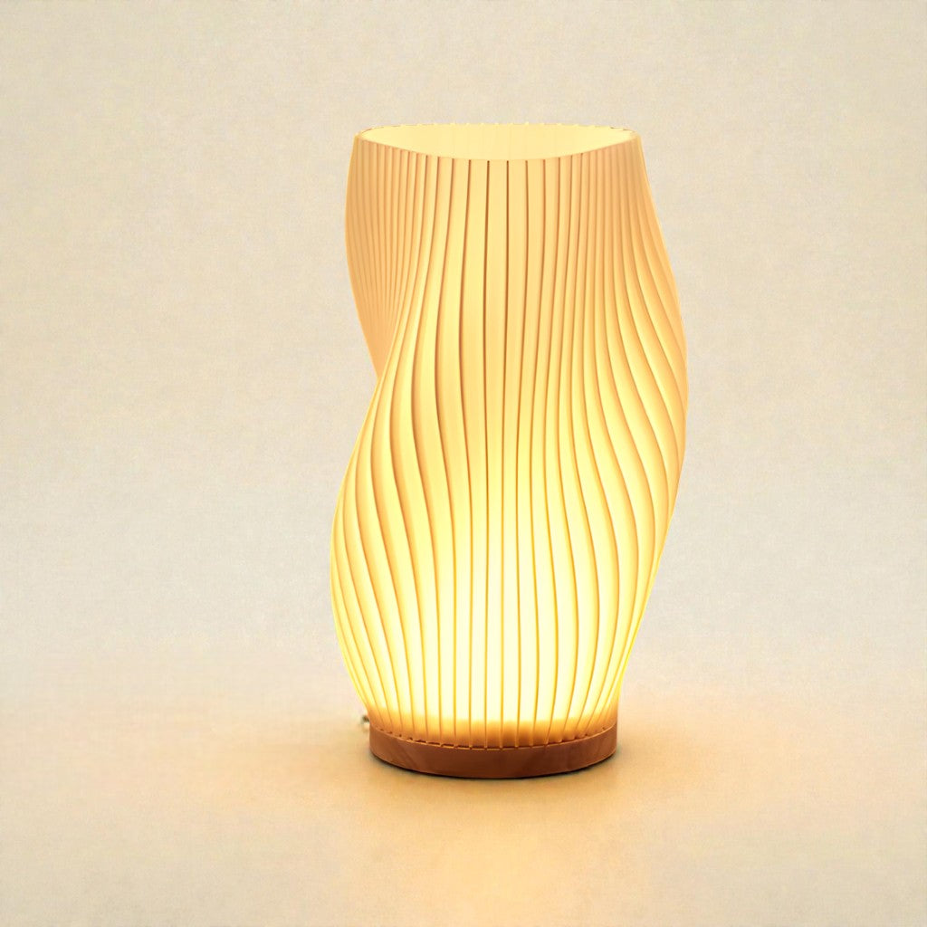 Sculpted Wave Bedside Lamp with Wooden Base