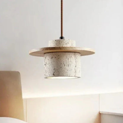 Travertine Stone & Wood Pendant Lamp Boldenn