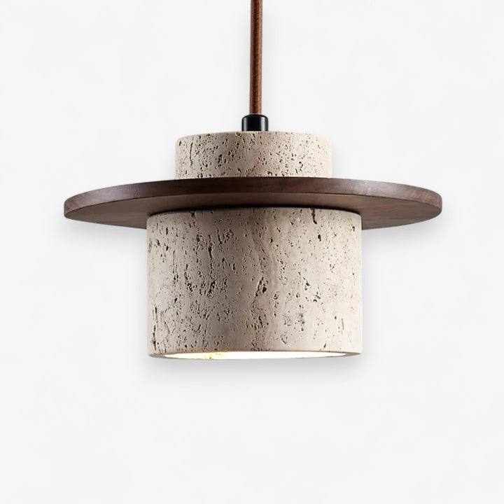 Travertine Stone & Wood Pendant Lamp