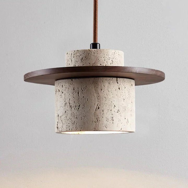 Travertine Stone & Wood Pendant Lamp